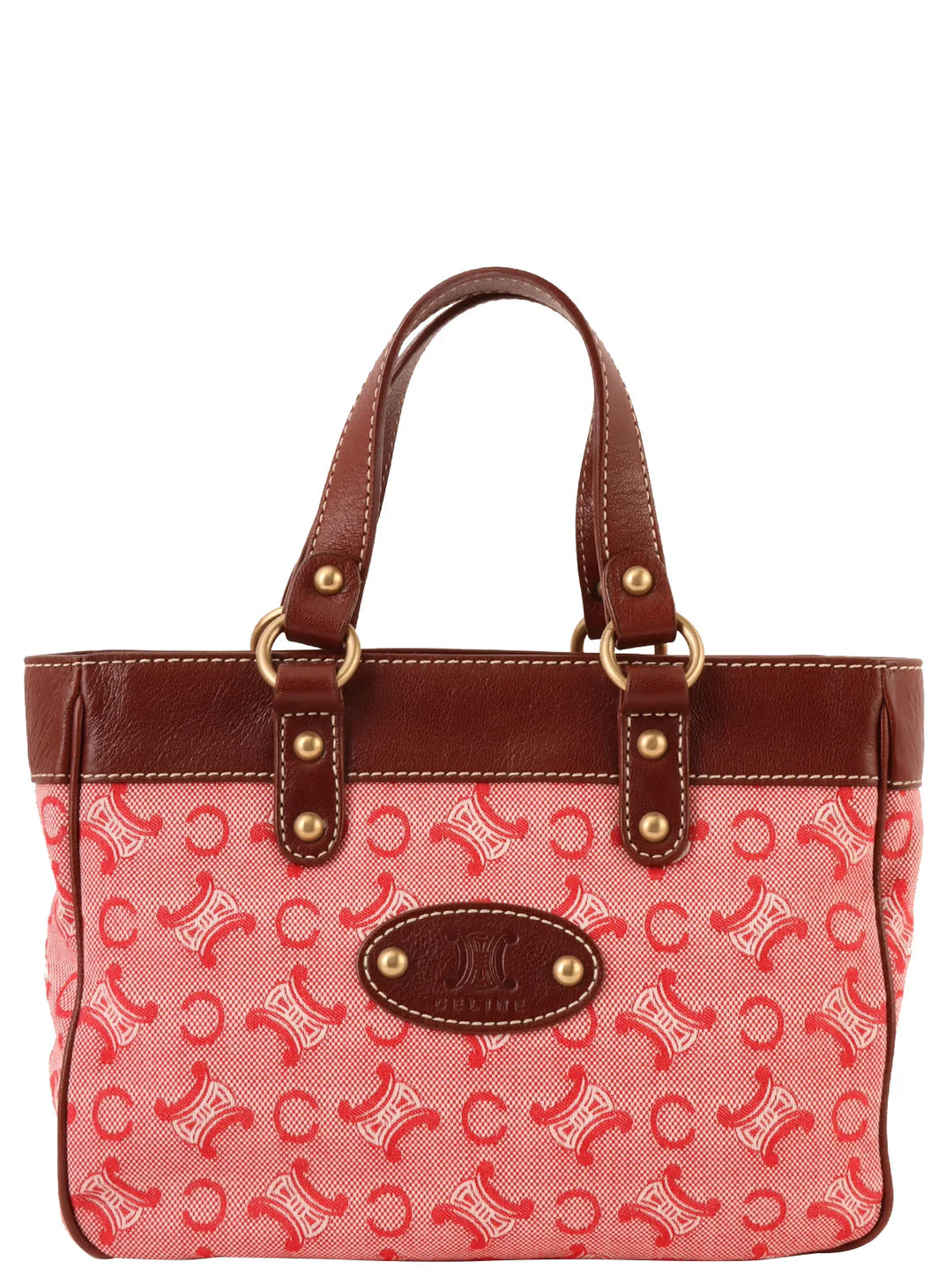 Celine C Macadam Pattern Logo Embossed Top Handle Bag Red/Brown