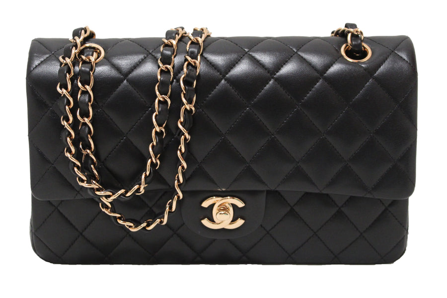 Authentic chanel classic black quilted lambskin leather classic medium double flap bag | Shop Now at Italystation.com