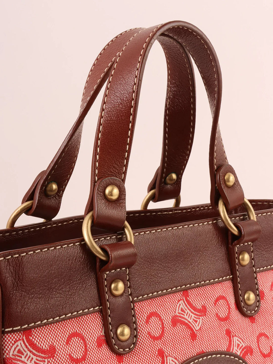 Celine C Macadam Pattern Logo Embossed Top Handle Bag Red/Brown