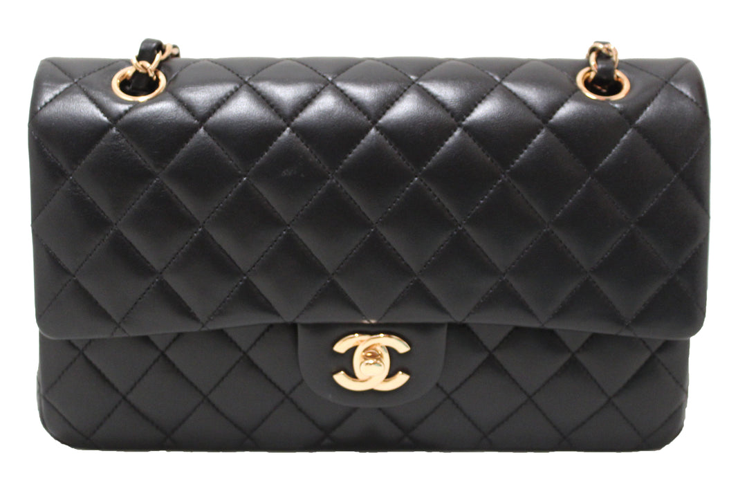 Top Quality Chanel Classic Black Quilted Lambskin Leather Classic Medium Double Flap Bag