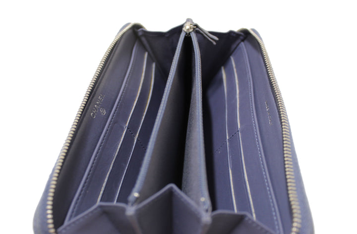 Top Quality Chanel Blue Quilted Lambskin Leather Zippy Wallet