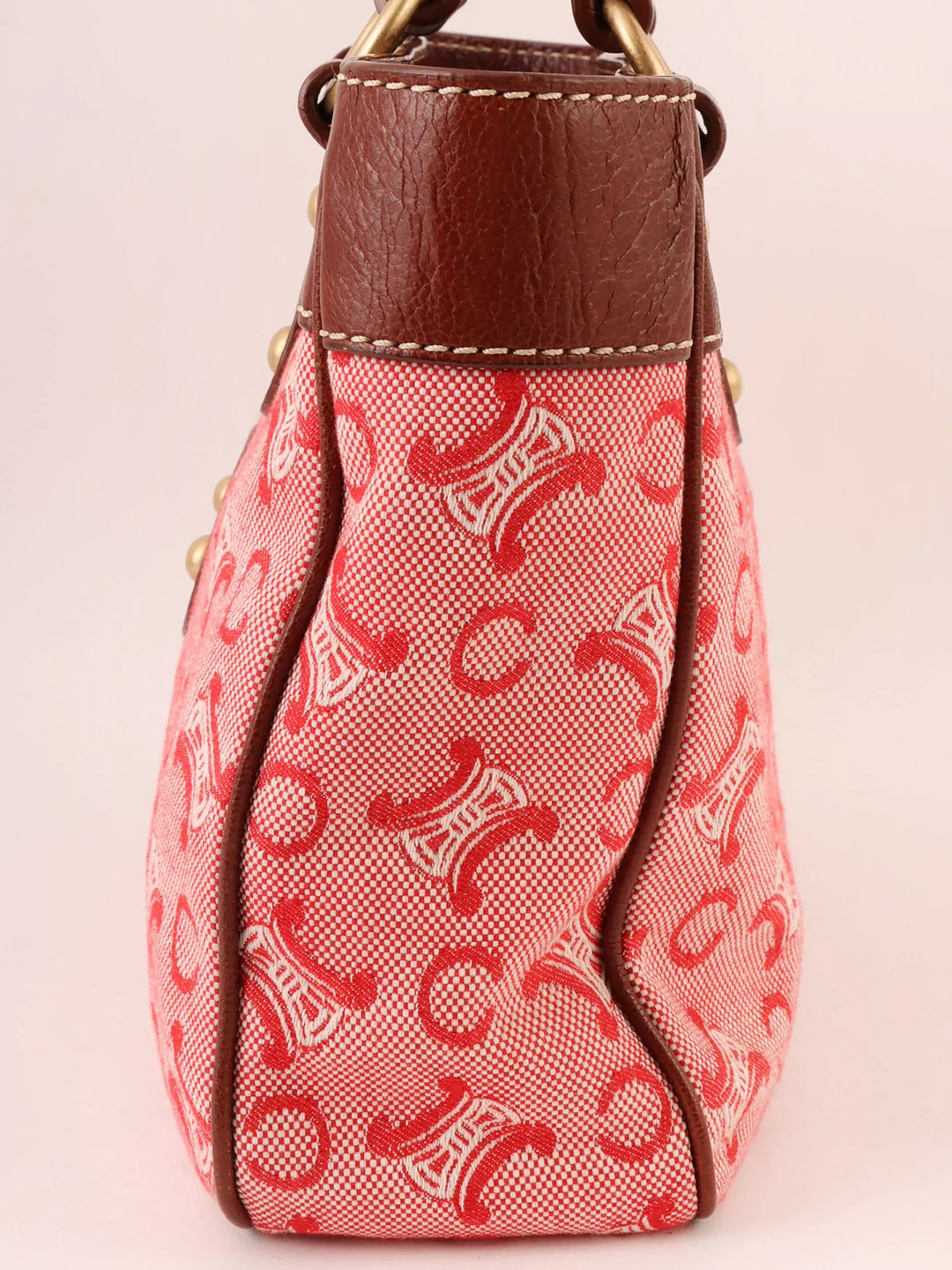Celine C Macadam Pattern Logo Embossed Top Handle Bag Red/Brown