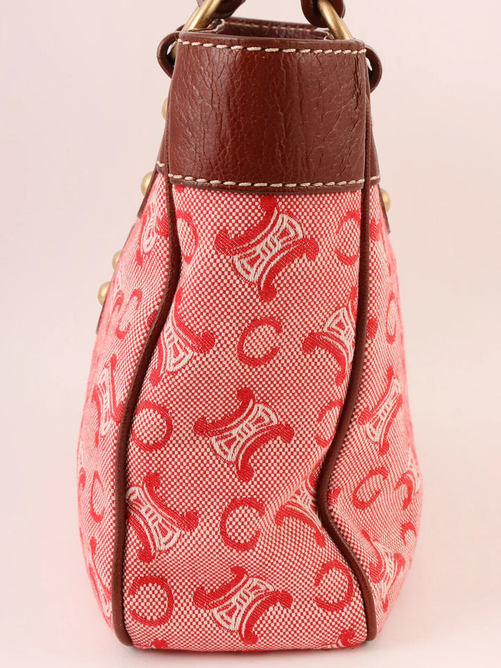 Celine C Macadam Pattern Logo Embossed Top Handle Bag Red/Brown