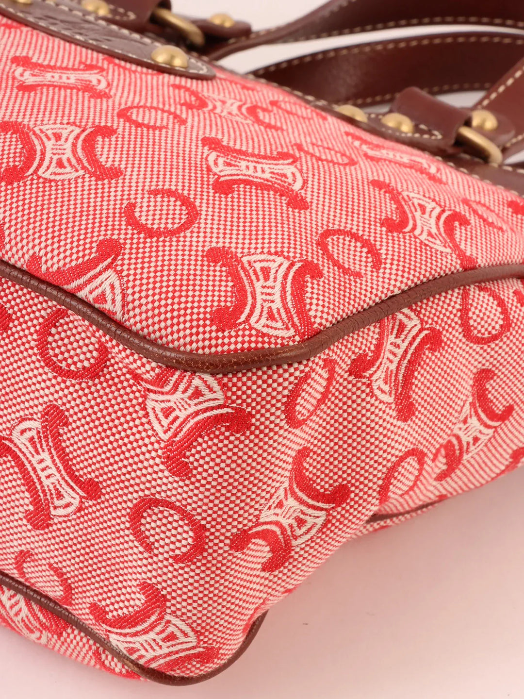 Celine C Macadam Pattern Logo Embossed Top Handle Bag Red/Brown