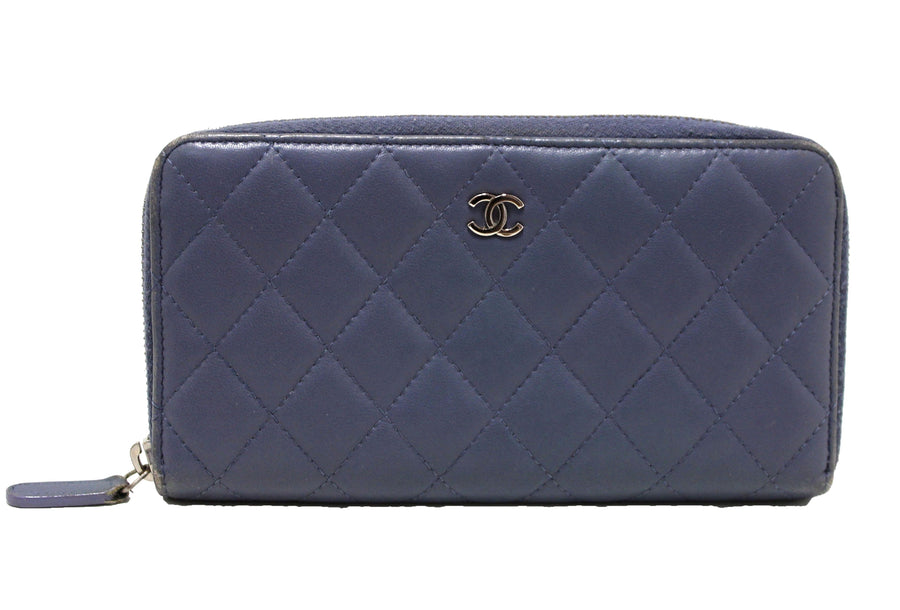 chanel blue quilted lambskin leather zippy wallet | Shop Now at Italystation.com