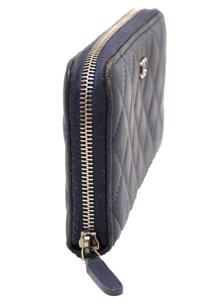Top Quality Chanel Blue Quilted Lambskin Leather Zippy Wallet