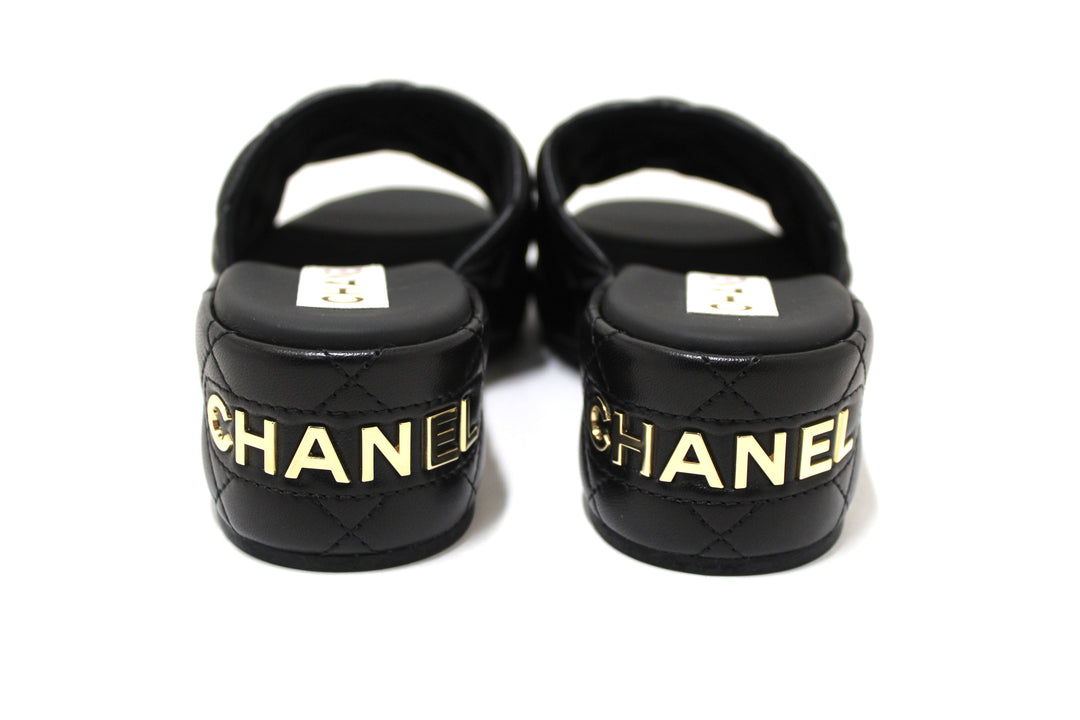 Top Quality Chanel Black Quilted Lambskin Leather Platform Slide Size 36