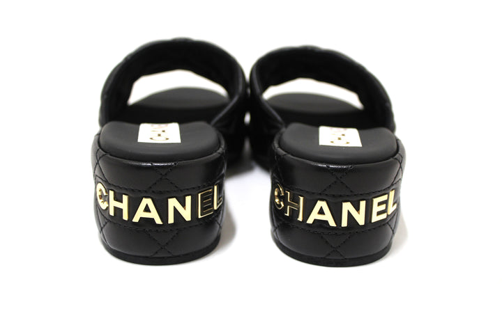 Top Quality Chanel Black Quilted Lambskin Leather Platform Slide Size 36