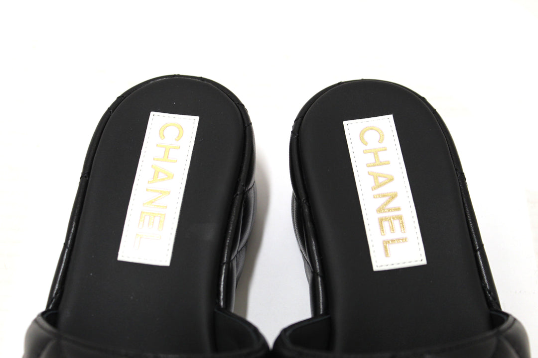Top Quality Chanel Black Quilted Lambskin Leather Platform Slide Size 36