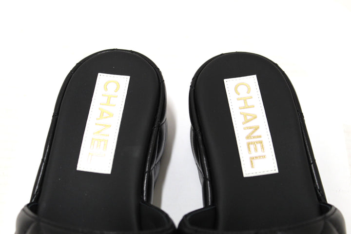 Top Quality Chanel Black Quilted Lambskin Leather Platform Slide Size 36