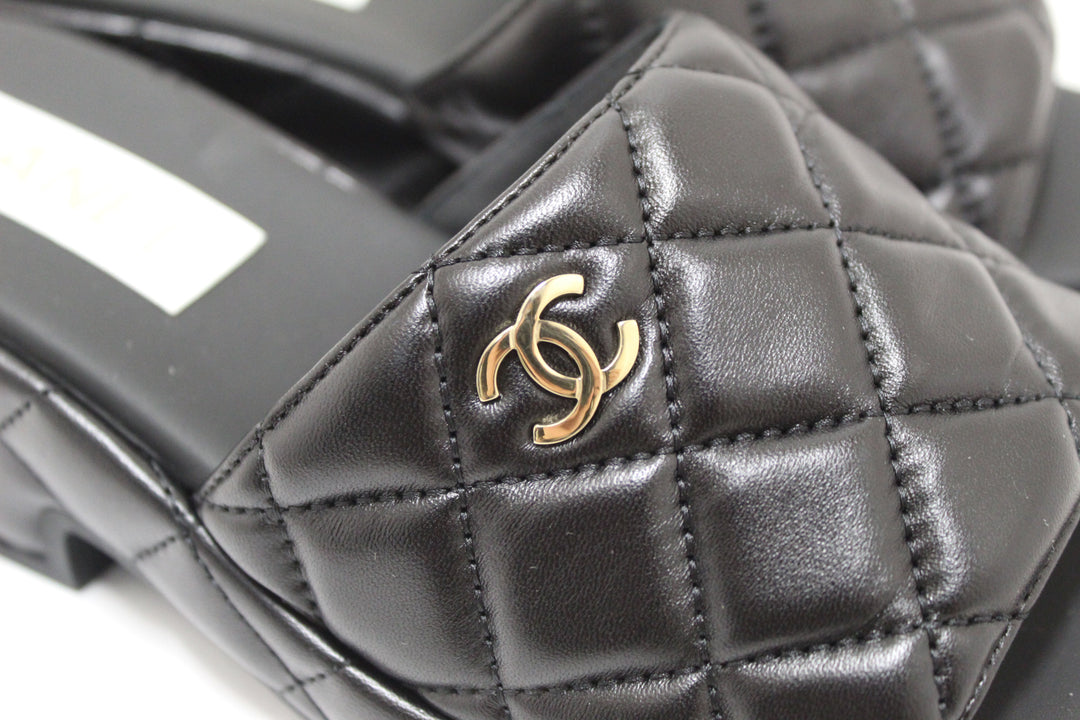 Top Quality Chanel Black Quilted Lambskin Leather Platform Slide Size 36