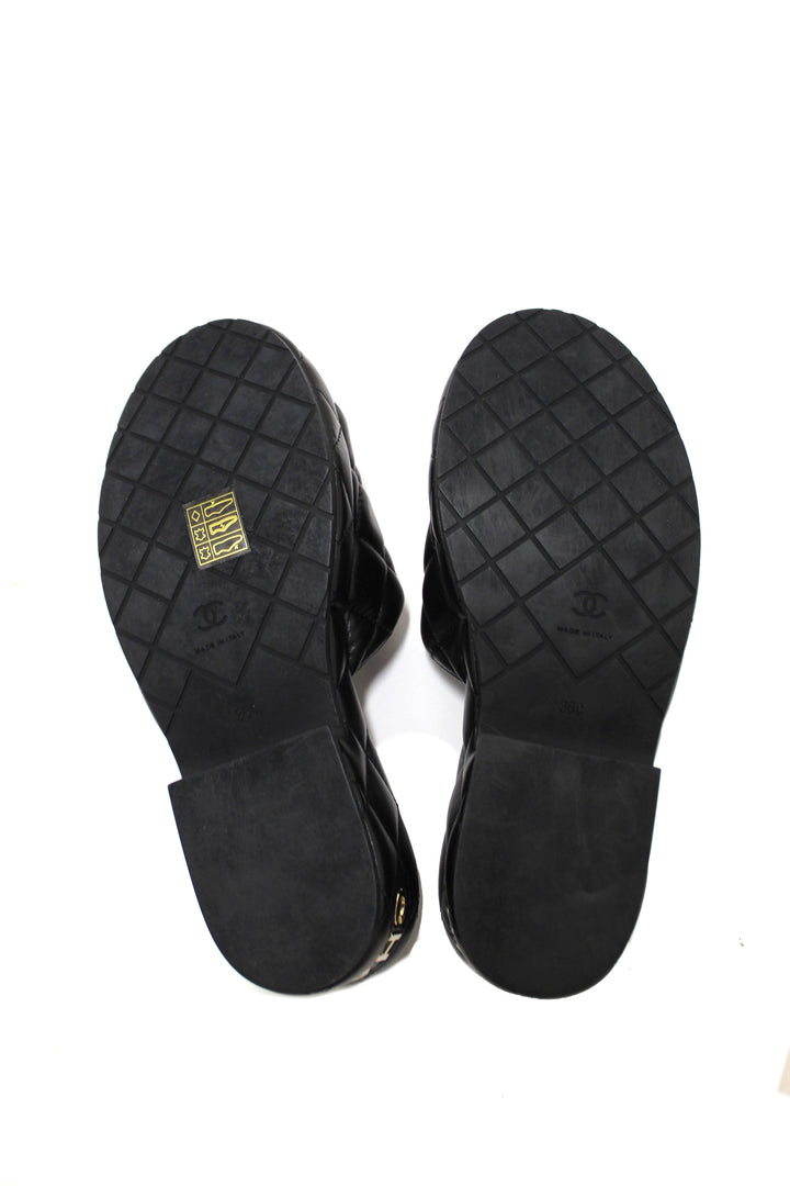 Top Quality Chanel Black Quilted Lambskin Leather Platform Slide Size 36
