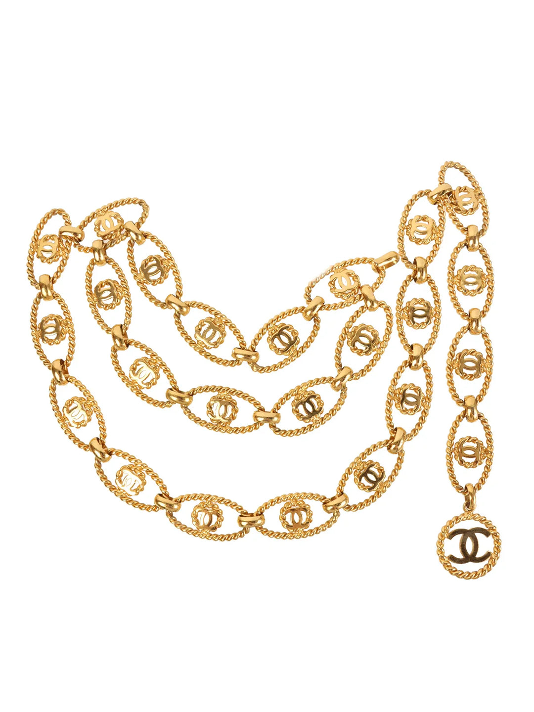 Chanel 1990 Made Oval Round Cc Mark Chain Belt Gold