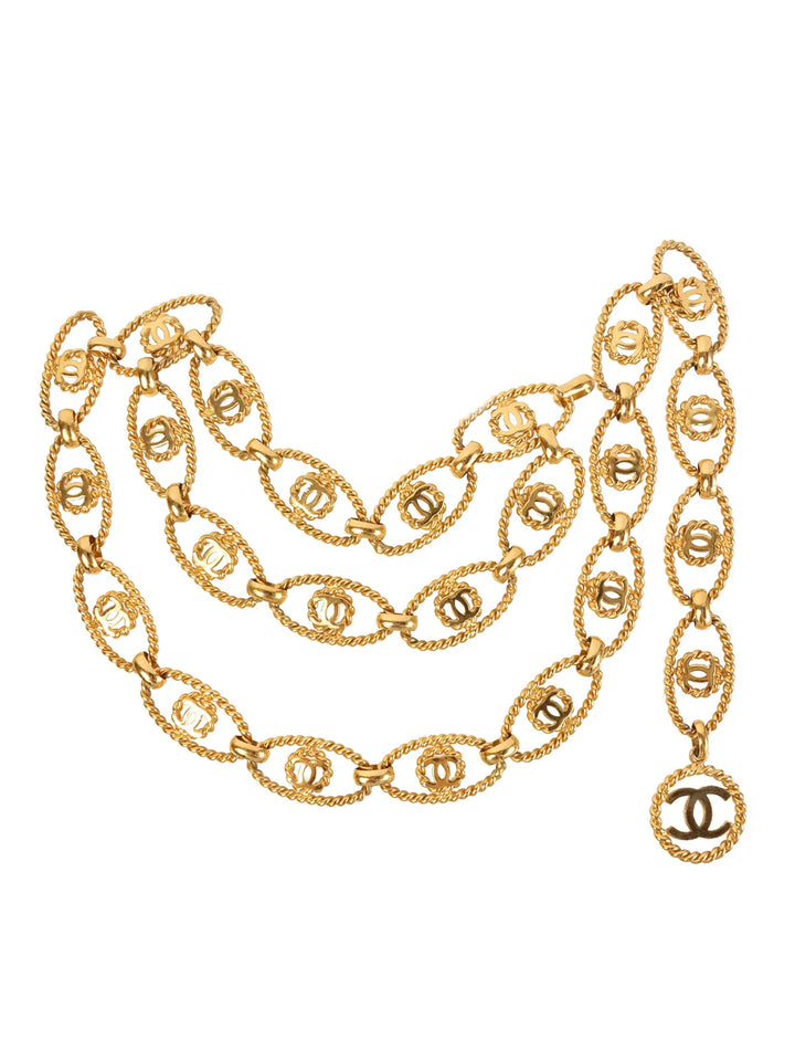 Chanel 1990 Made Oval Round Cc Mark Chain Belt Gold