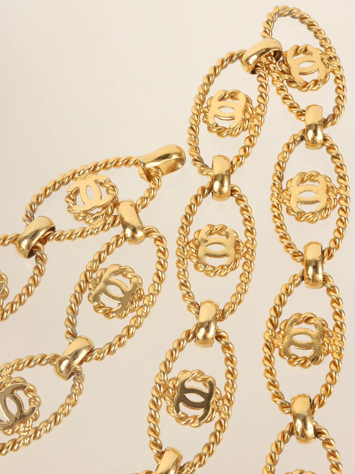 Chanel 1990 Made Oval Round Cc Mark Chain Belt Gold