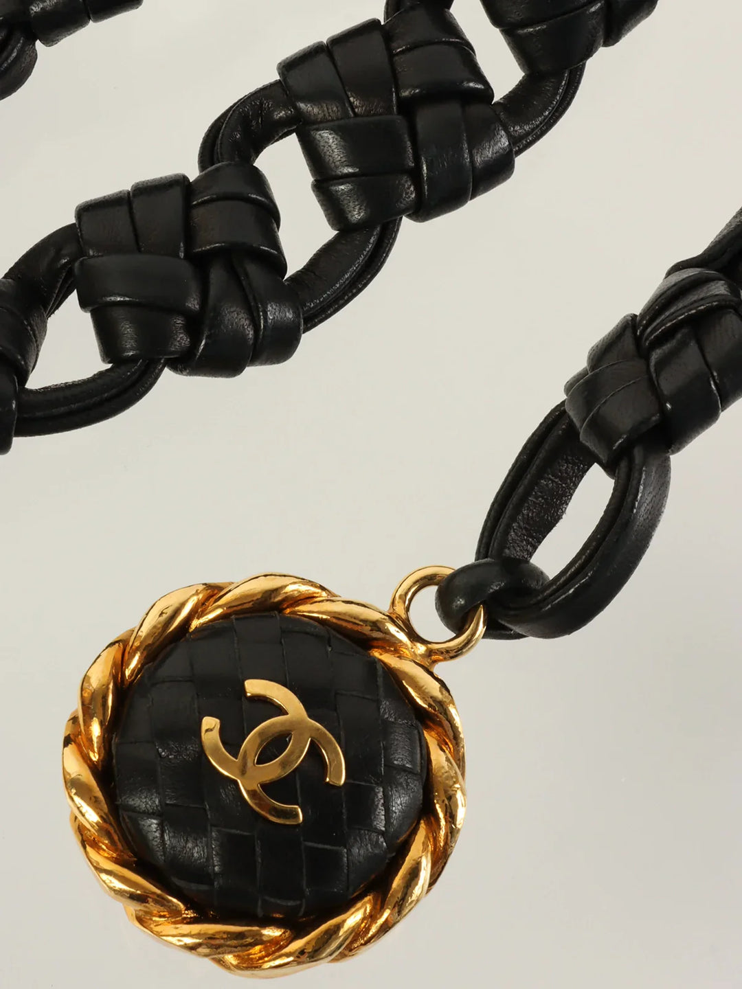 Chanel 1994 Made Edge Chain Cc Mark Charm Leather Belt Black/Gold