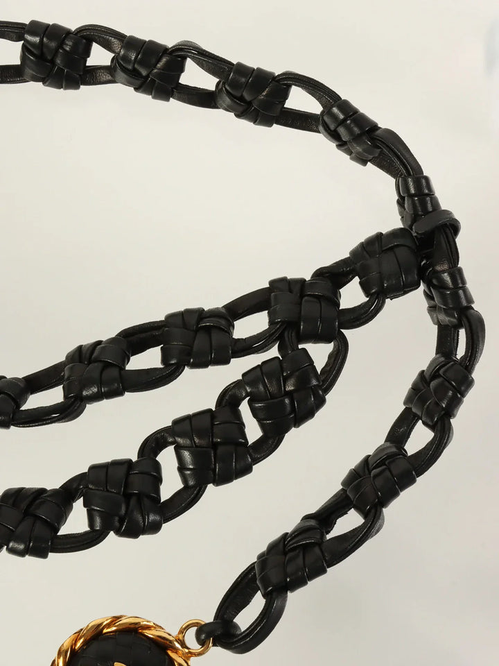 Chanel 1994 Made Edge Chain Cc Mark Charm Leather Belt Black/Gold