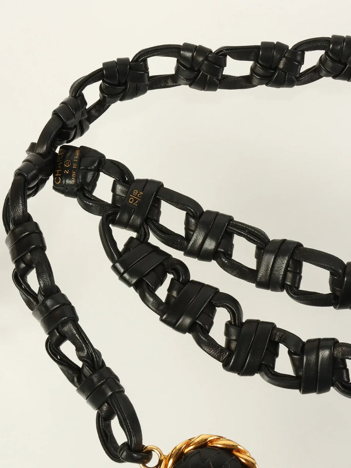 Chanel 1994 Made Edge Chain Cc Mark Charm Leather Belt Black/Gold