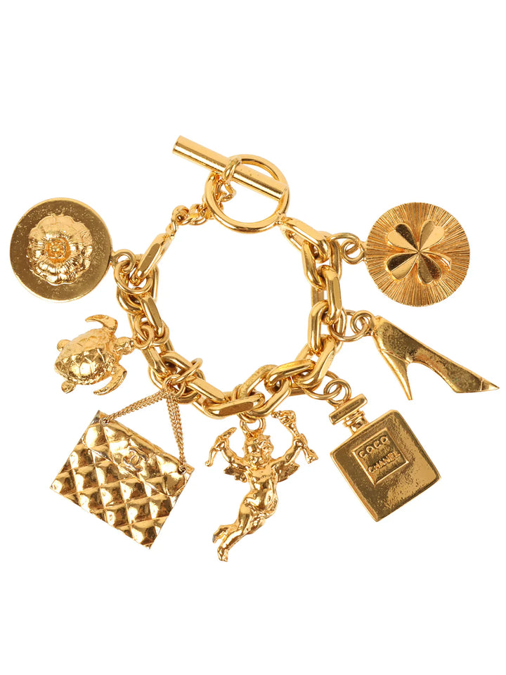 Chanel Multi Motif Charm Chain Bracelets Gold