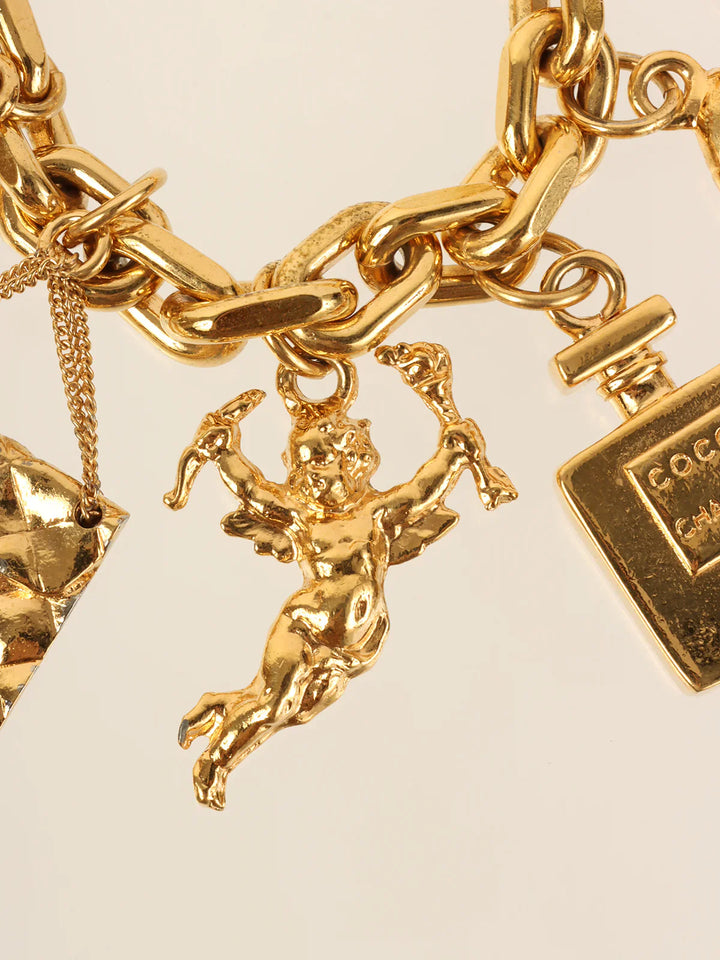 Chanel Multi Motif Charm Chain Bracelets Gold