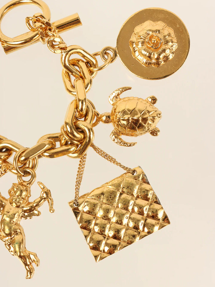 Chanel Multi Motif Charm Chain Bracelets Gold