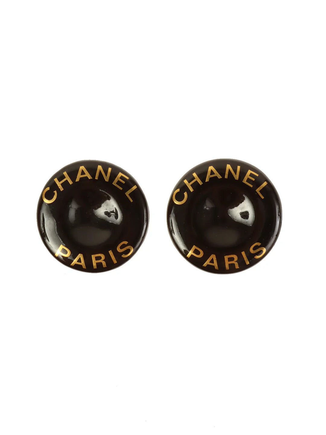 Chanel 1997 Made Round Logo Earrings Black/Gold