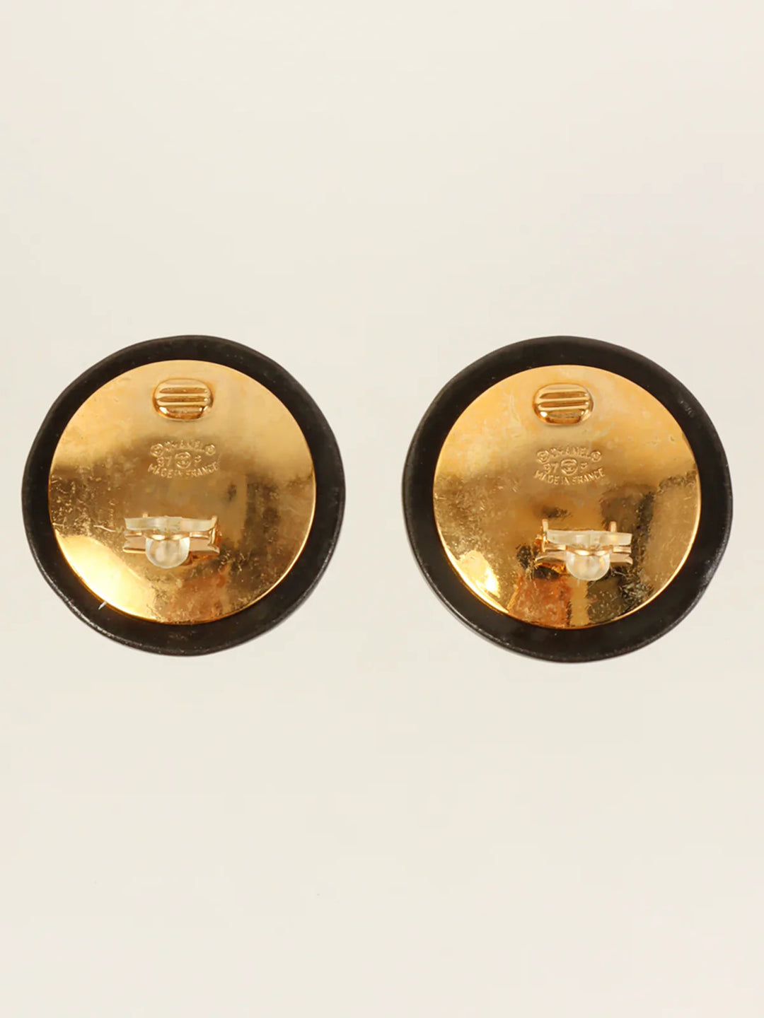 Chanel 1997 Made Round Logo Earrings Black/Gold