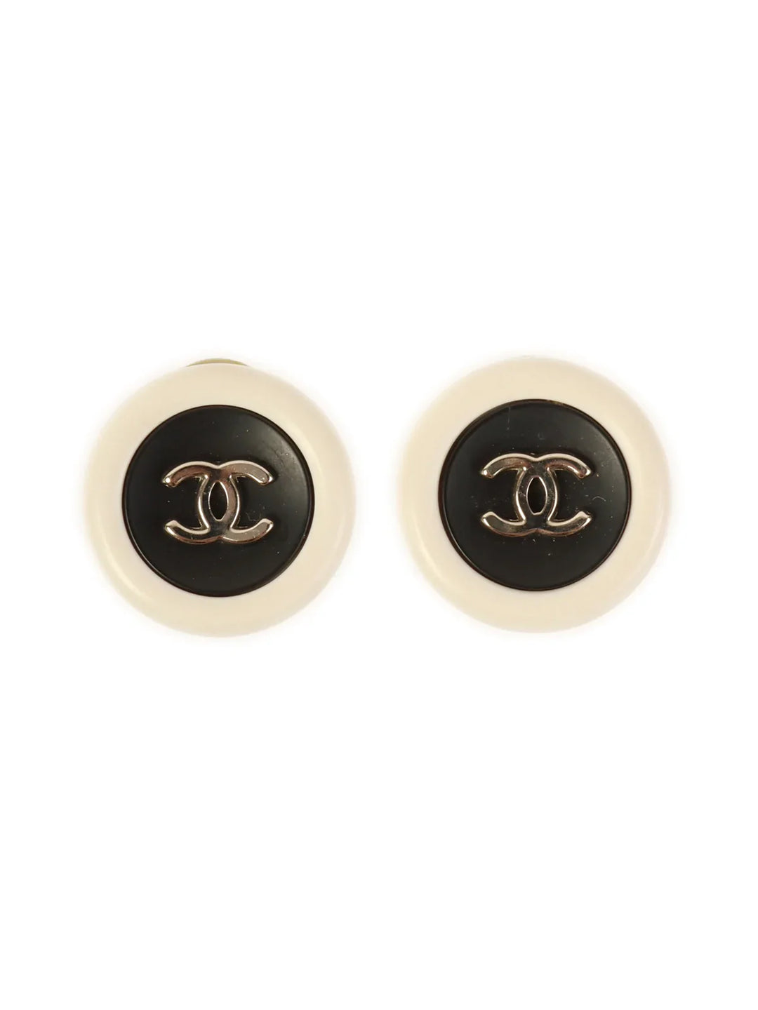 Chanel 1996 Made Round Cc Mark Earrings White/Black