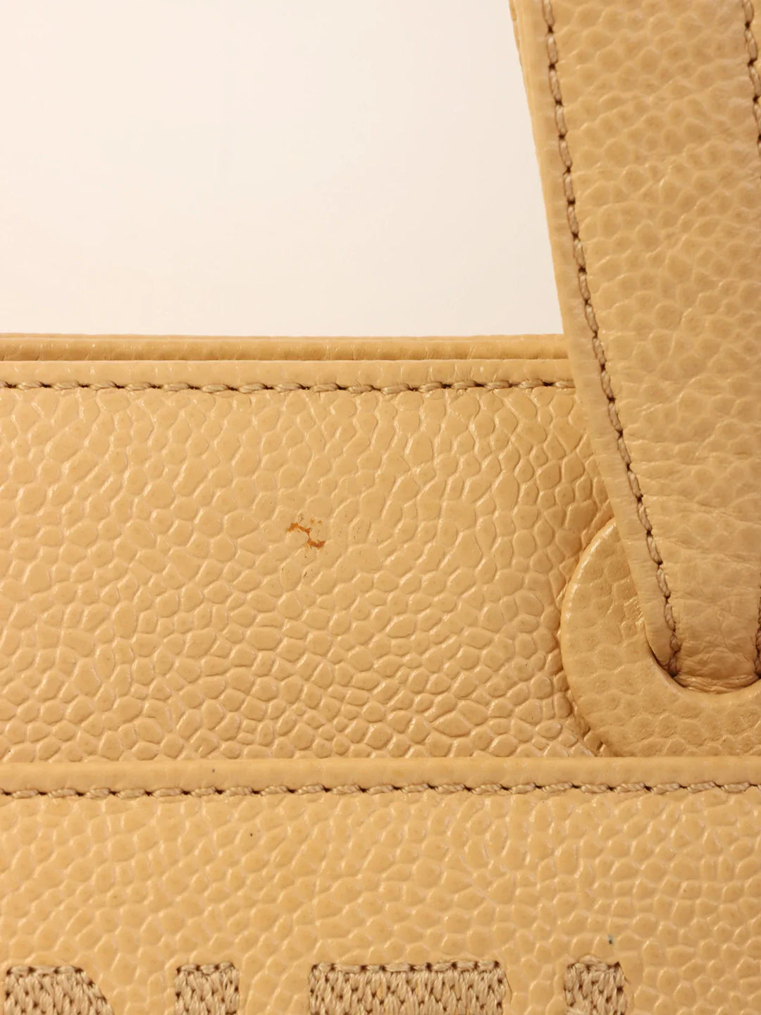 Chanel Around 1998 Made Caviar Skin Logo Embroidered Tote Bag Beige