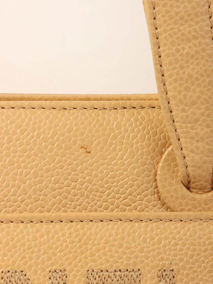 Chanel Around 1998 Made Caviar Skin Logo Embroidered Tote Bag Beige