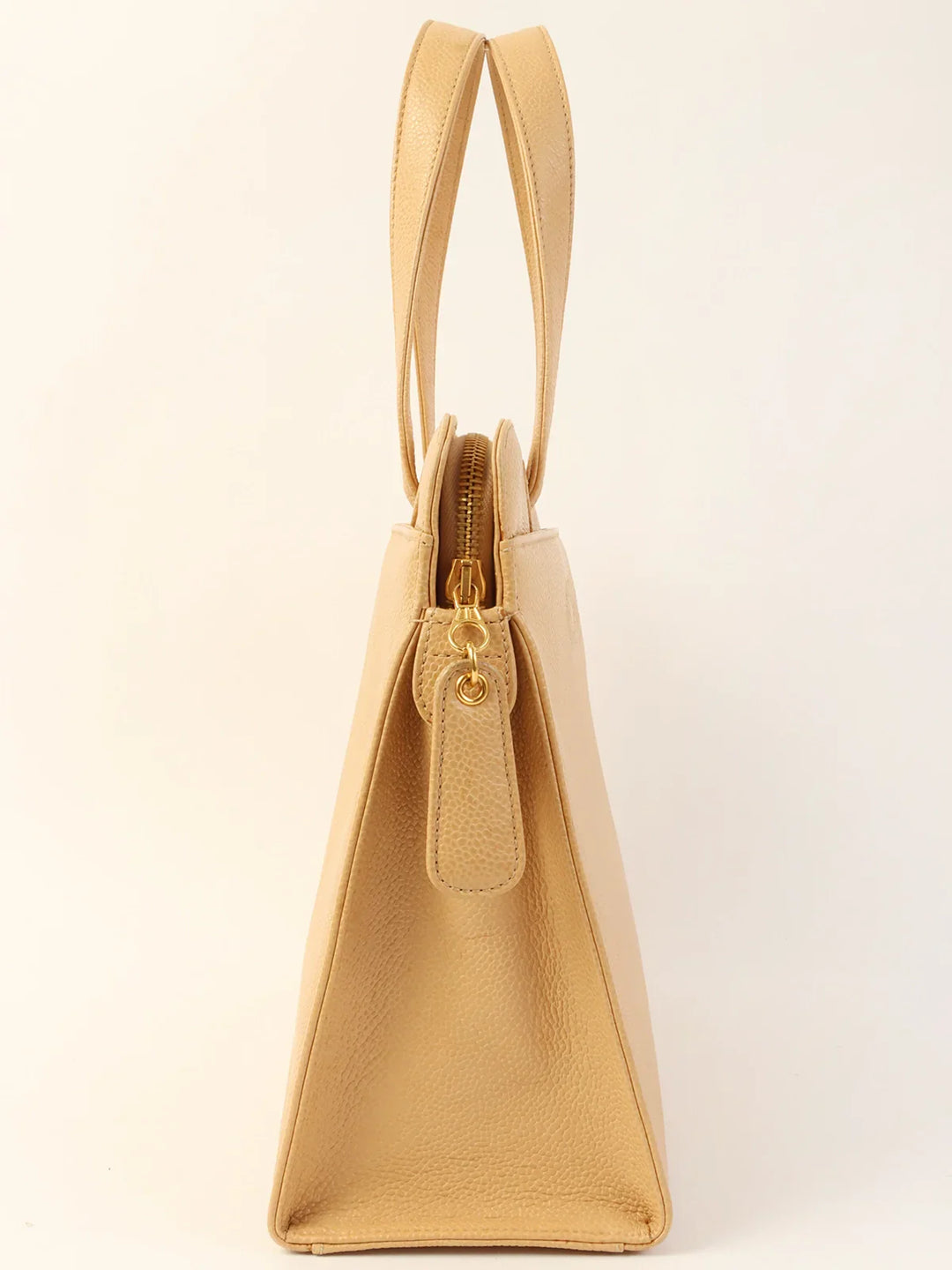 Chanel Around 1998 Made Caviar Skin Logo Embroidered Tote Bag Beige