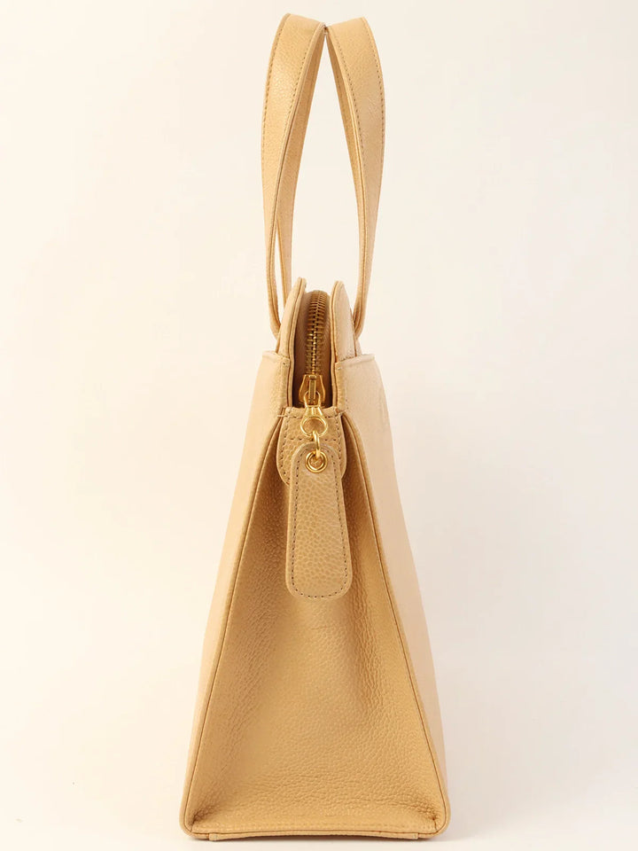 Chanel Around 1998 Made Caviar Skin Logo Embroidered Tote Bag Beige