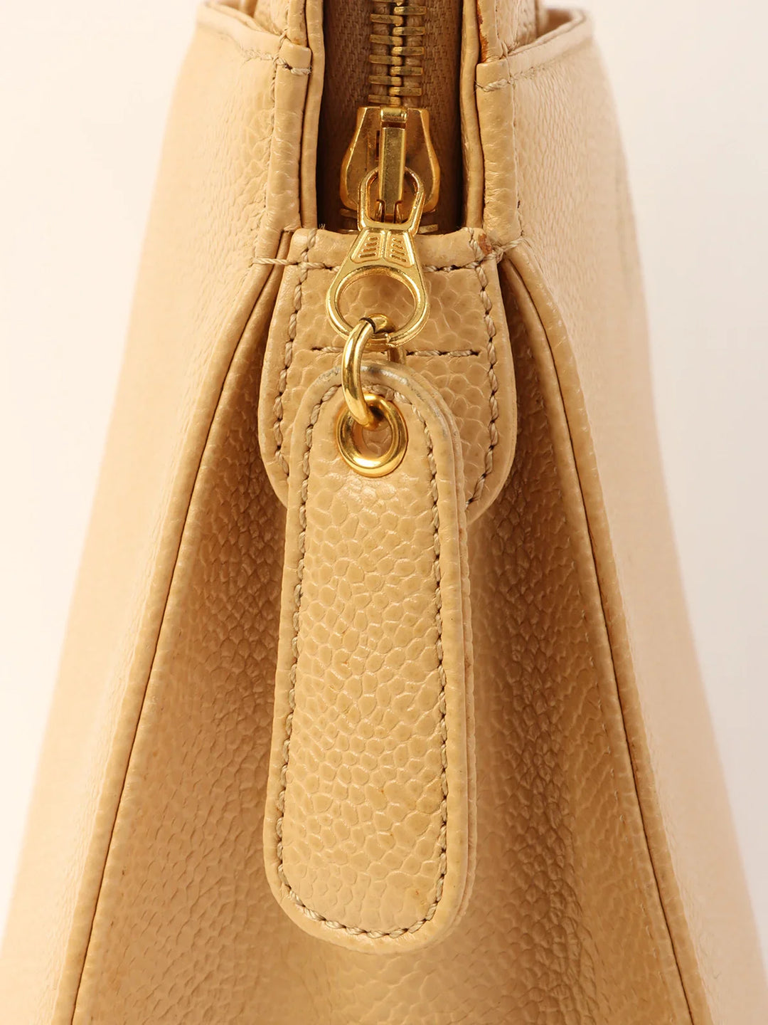 Chanel Around 1998 Made Caviar Skin Logo Embroidered Tote Bag Beige