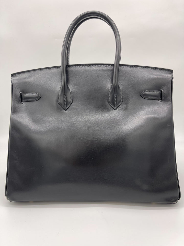 Hermes Birkin 35 Noir Box Leather Gold Hardware