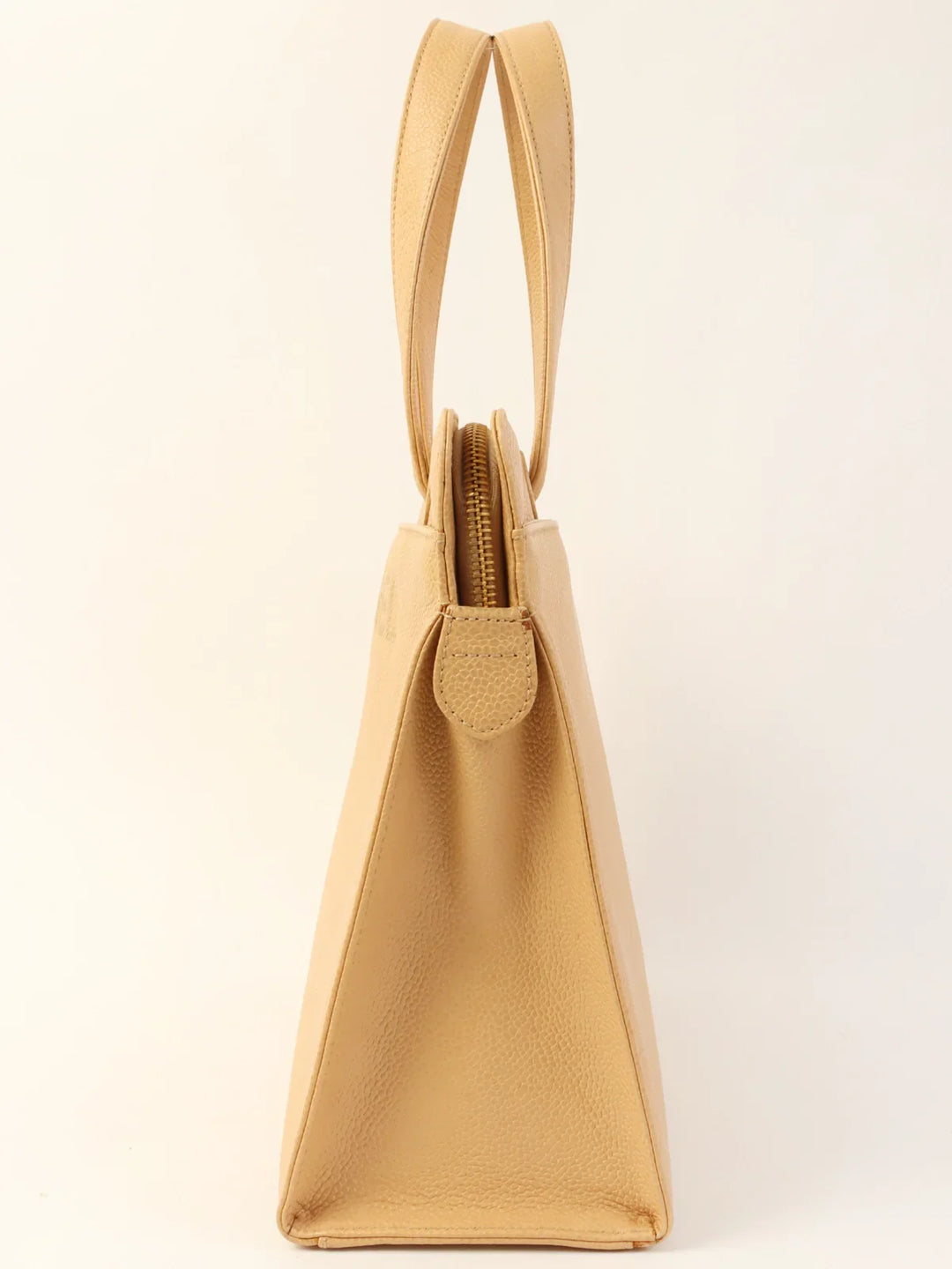 Chanel Around 1998 Made Caviar Skin Logo Embroidered Tote Bag Beige