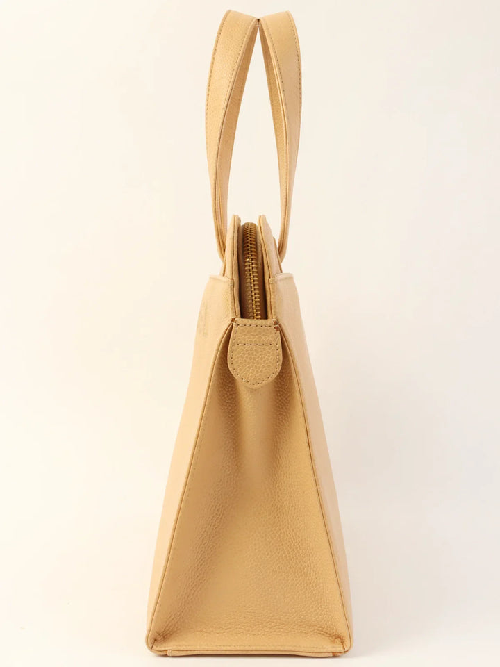Chanel Around 1998 Made Caviar Skin Logo Embroidered Tote Bag Beige