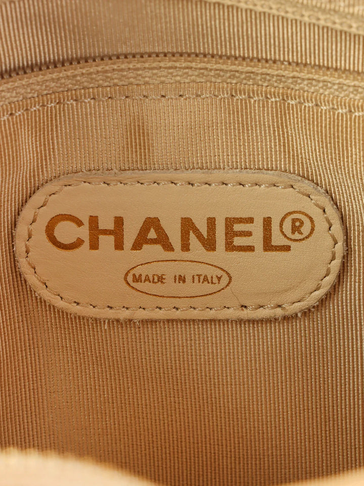 Chanel Around 1998 Made Caviar Skin Logo Embroidered Tote Bag Beige