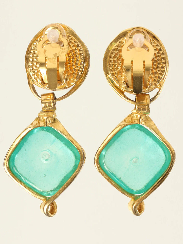 Chanel 1996 Made Gripoix Swing Earrings Gold/Pink/Green