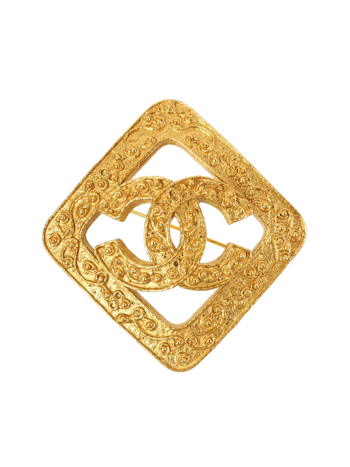 Chanel 1994 Made Diamond Motif Dotted Cc Mark Brooch Gold