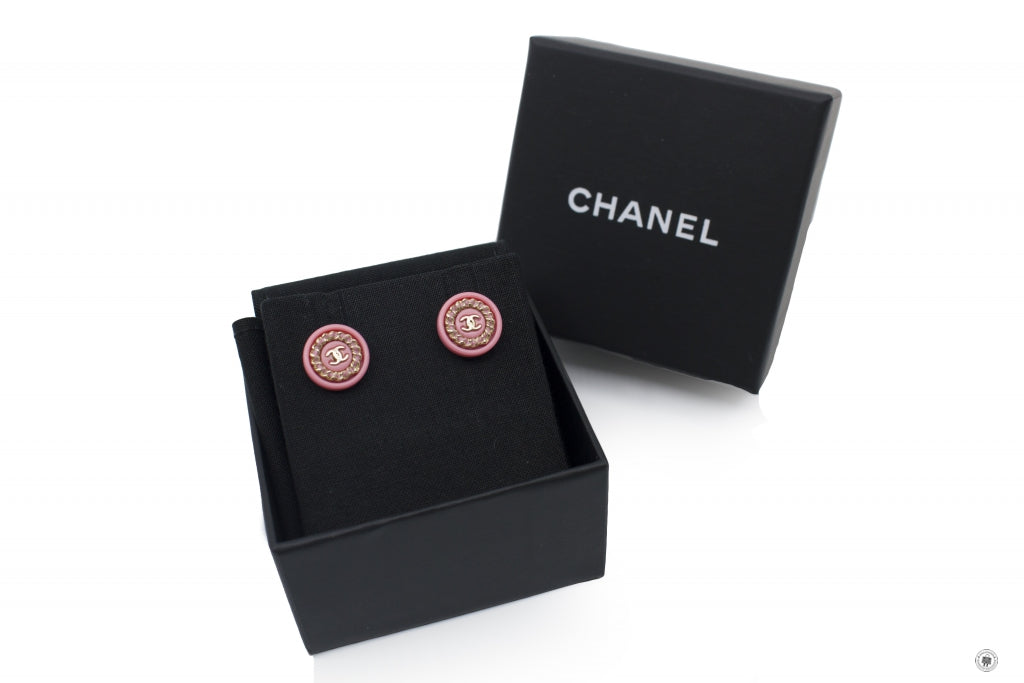 Top Quality Chanel AB0797Y47569 CC Logo Inlaid With Enamel  Pink / Z8998 Enamel Earrings