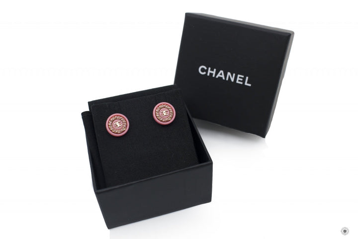 Top Quality Chanel AB0797Y47569 CC Logo Inlaid With Enamel  Pink / Z8998 Enamel Earrings