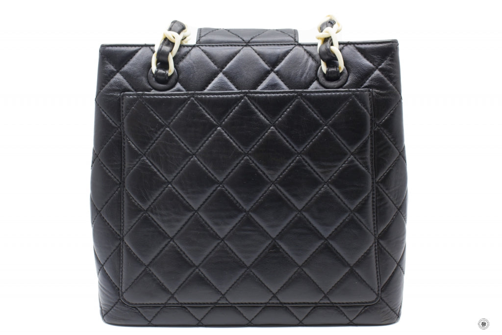 Top Quality Chanel Vintage With Resin Woven Chain And Lock Black Lambskin Tote Bag
