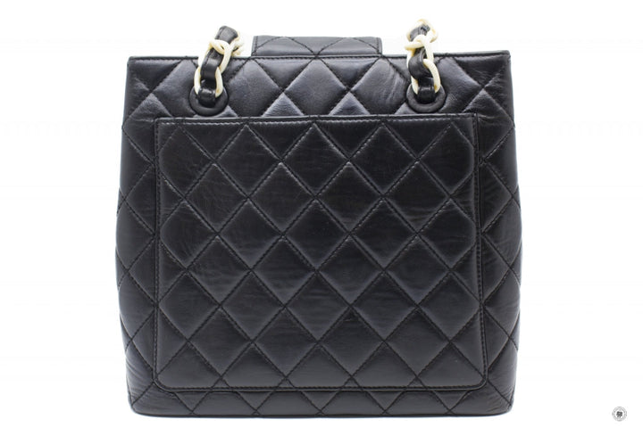 Top Quality Chanel Vintage With Resin Woven Chain And Lock Black Lambskin Tote Bag