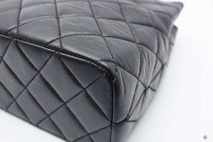 Top Quality Chanel Vintage With Resin Woven Chain And Lock Black Lambskin Tote Bag
