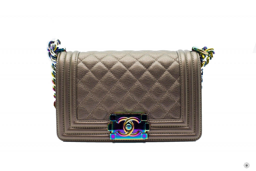 Top Quality Chanel A67085 Y60313 Boy Iridescent  Bronze / 2B041 Calfskin Small  Shoulder Bags