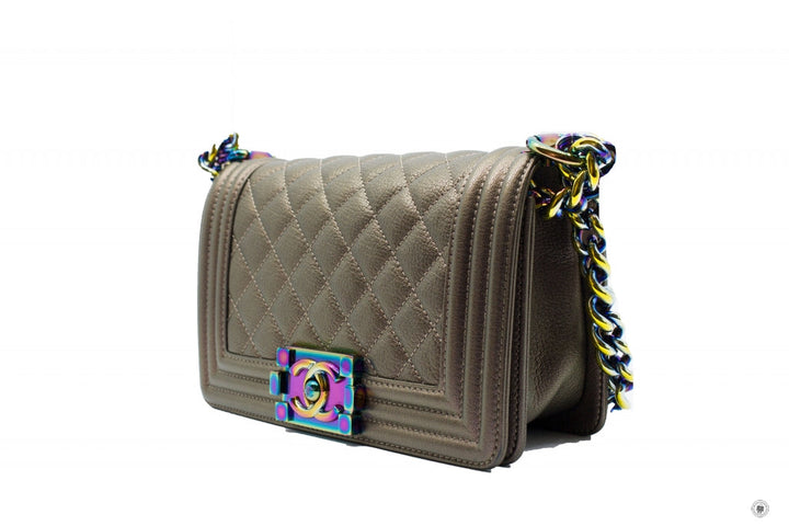 Top Quality Chanel A67085 Y60313 Boy Iridescent  Bronze / 2B041 Calfskin Small  Shoulder Bags
