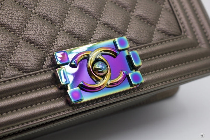 Top Quality Chanel A67085 Y60313 Boy Iridescent  Bronze / 2B041 Calfskin Small  Shoulder Bags