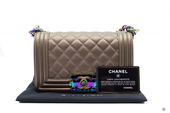 Top Quality Chanel A67085 Y60313 Boy Iridescent  Bronze / 2B041 Calfskin Small  Shoulder Bags