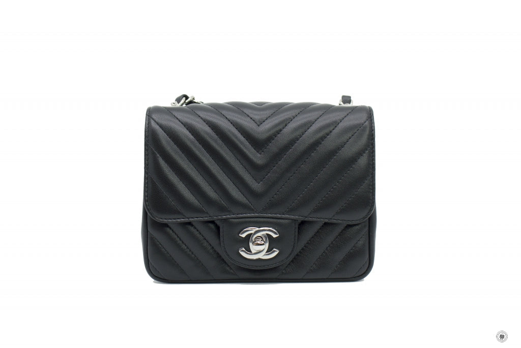 Top Quality Chanel A35200 Y60594 CC Chervon Mini Square Black / 94305 Lambskin 17CM Shoulder Bags Shw
