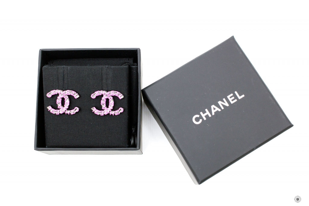 Top Quality Chanel AB6010B05319 CC Logo &amp; Wordings Gunmetal &amp; Pink Metal 2CMX2CM Earrings Bkhw